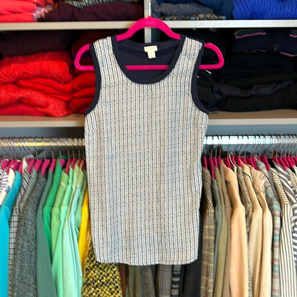J Crew navy and white print mix media sleeveless tank top size 0​